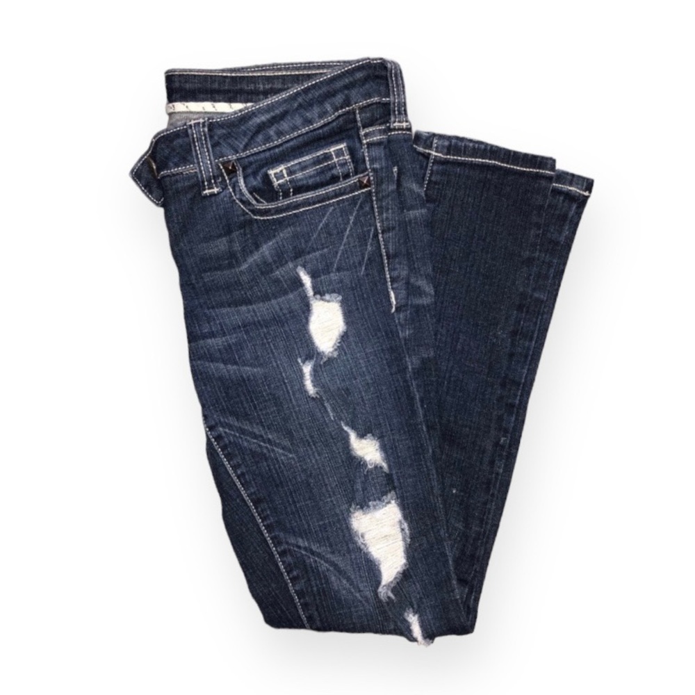 Women’s Fitted Straight Leg Ripped with Stud Accents